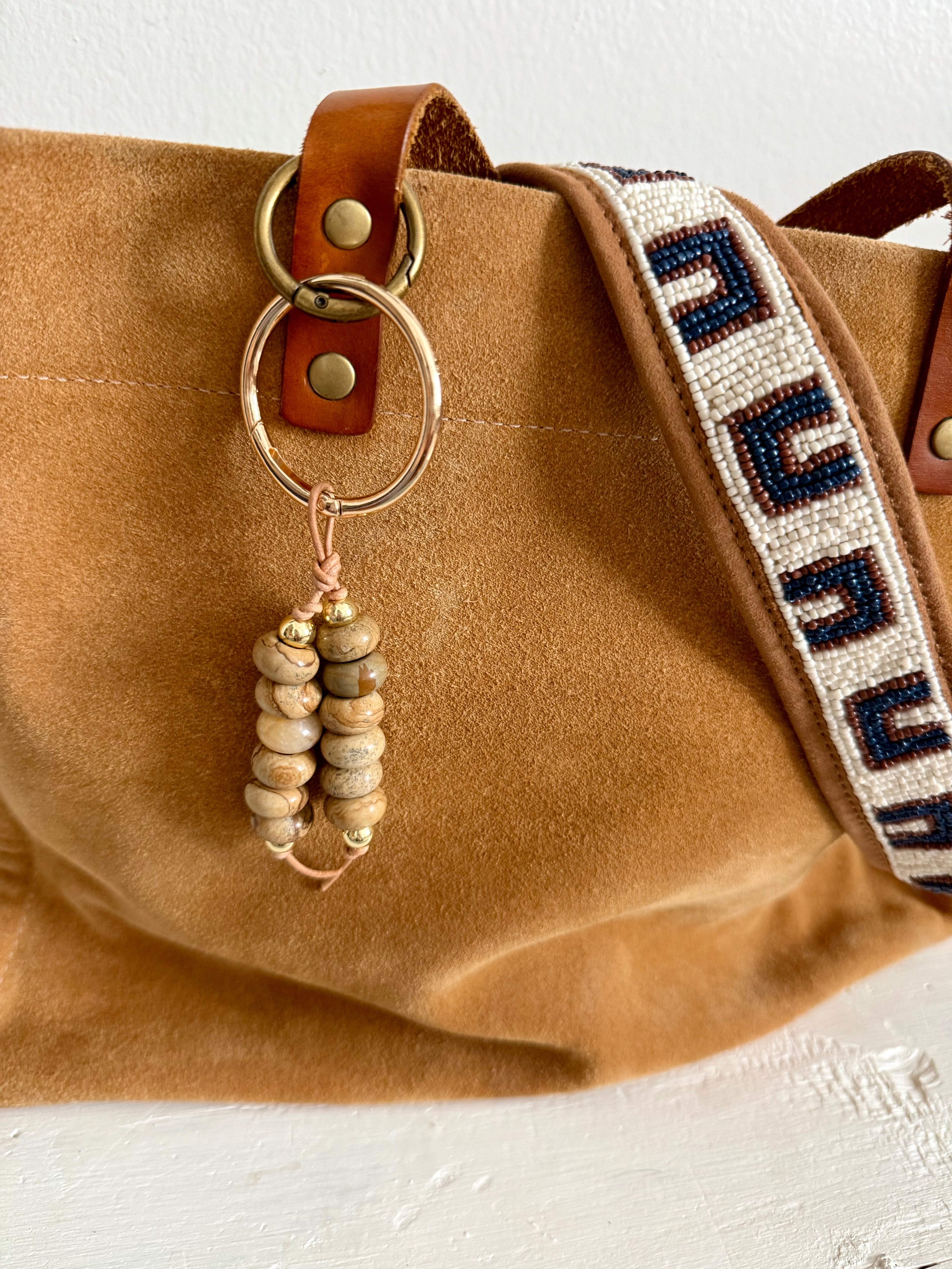 Natural Stone Double Strand Bag Charm Key Chain Boho Accessory