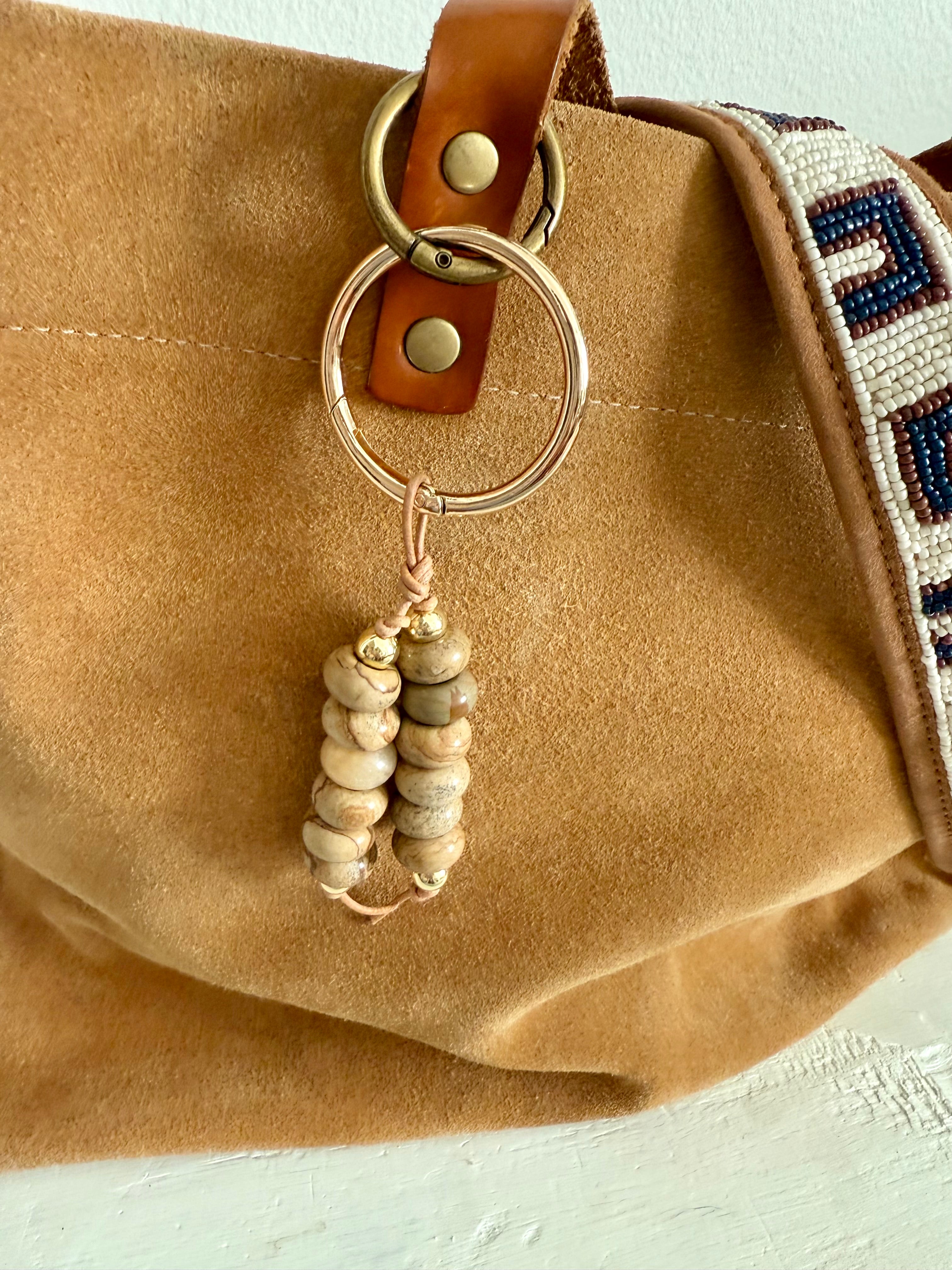 Natural Stone Double Strand Bag Charm Key Chain Boho Accessory