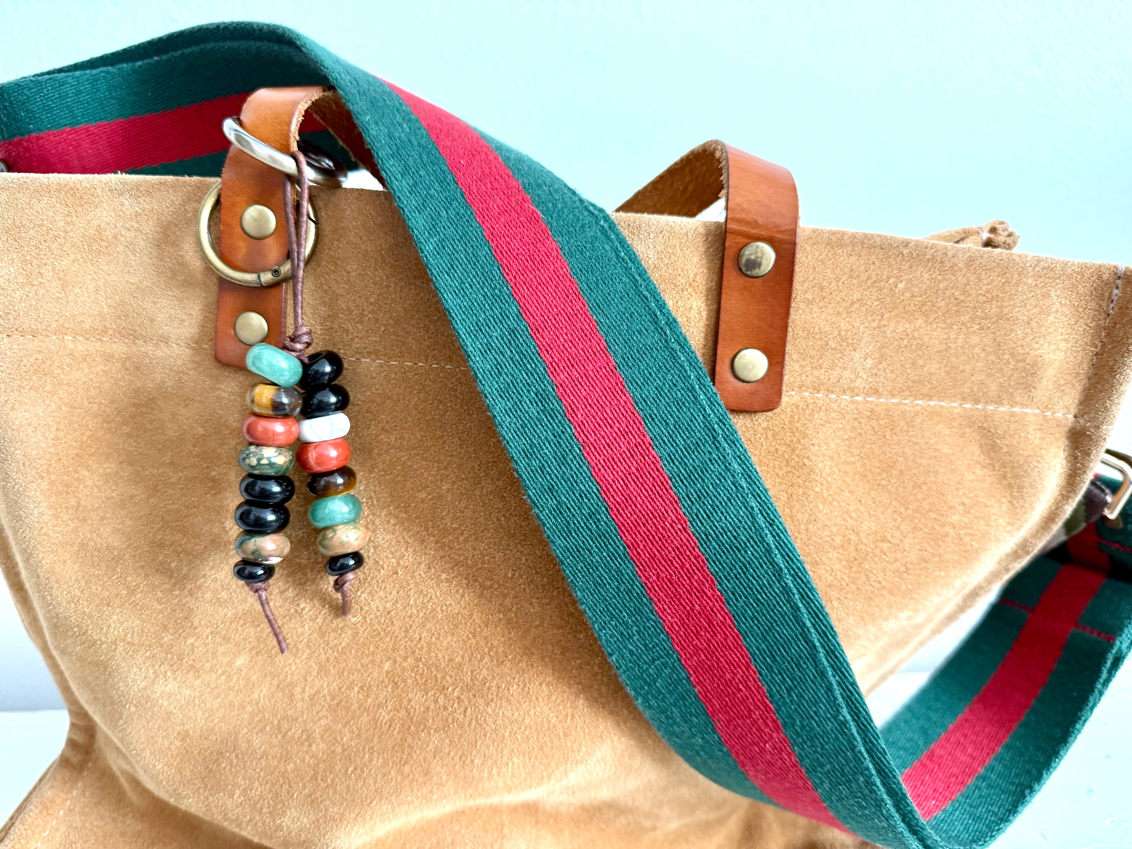 The Red & Green Ucci - Colorful Stone Double Strand Bag Charm Key Chain Accessory