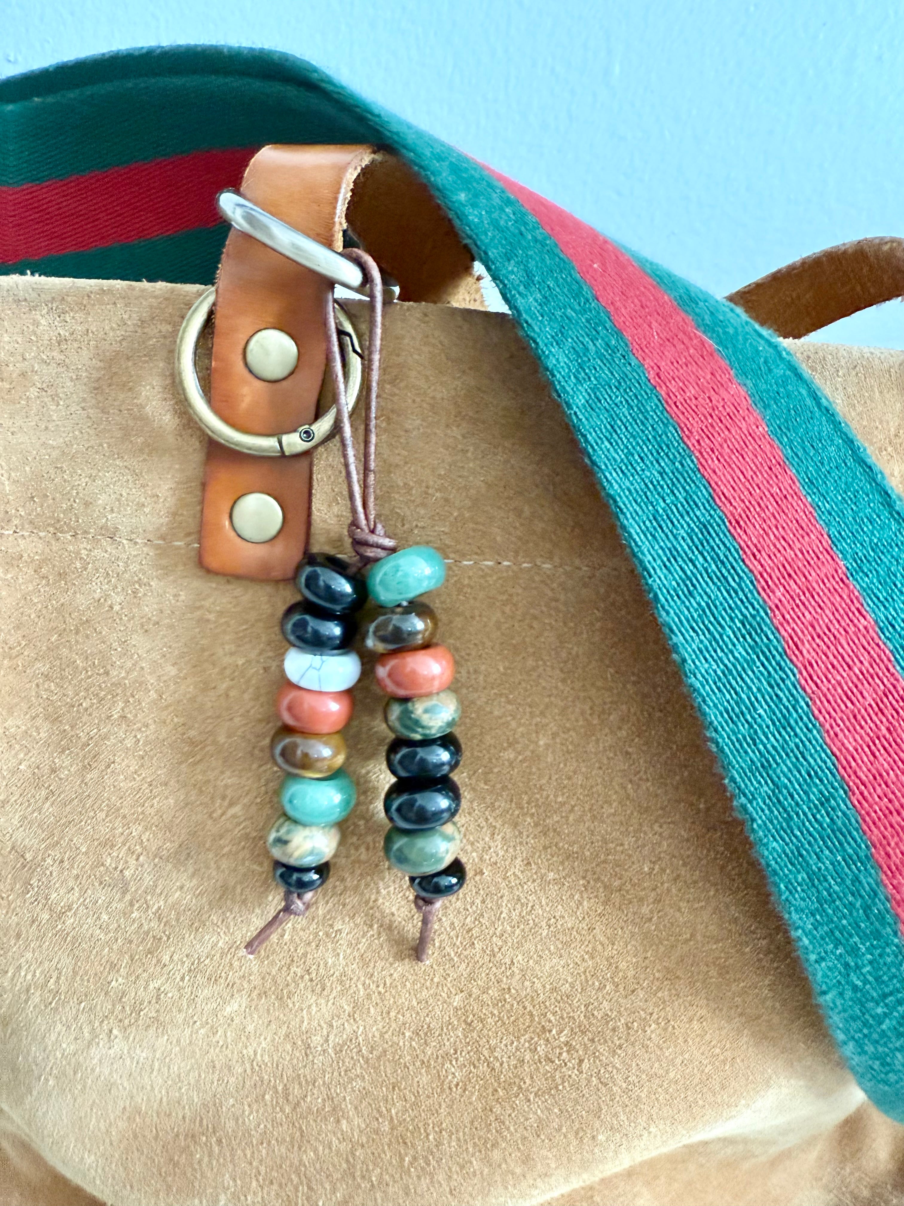 The Red & Green Ucci - Colorful Stone Double Strand Bag Charm Key Chain Accessory