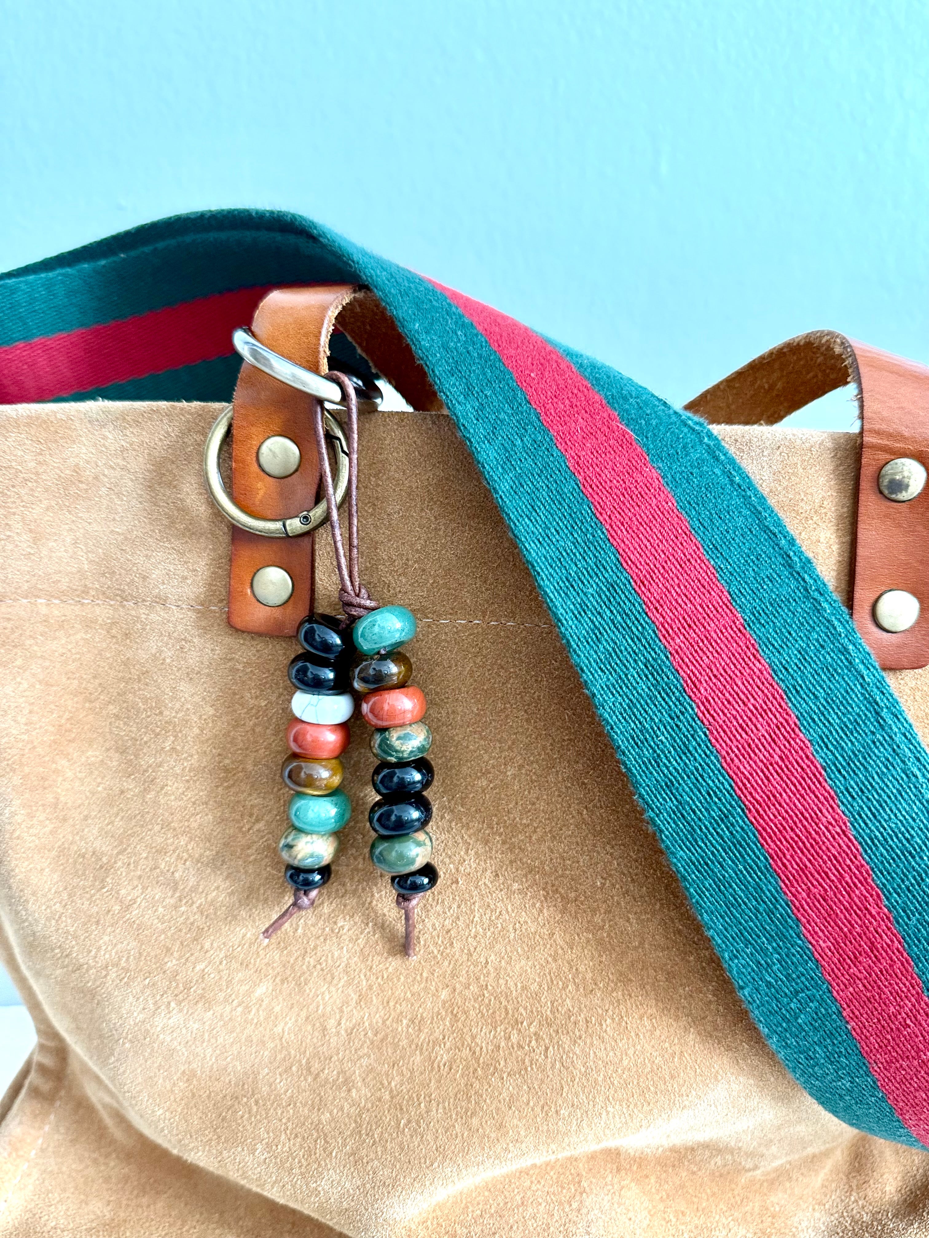 The Red & Green Ucci - Colorful Stone Double Strand Bag Charm Key Chain Accessory