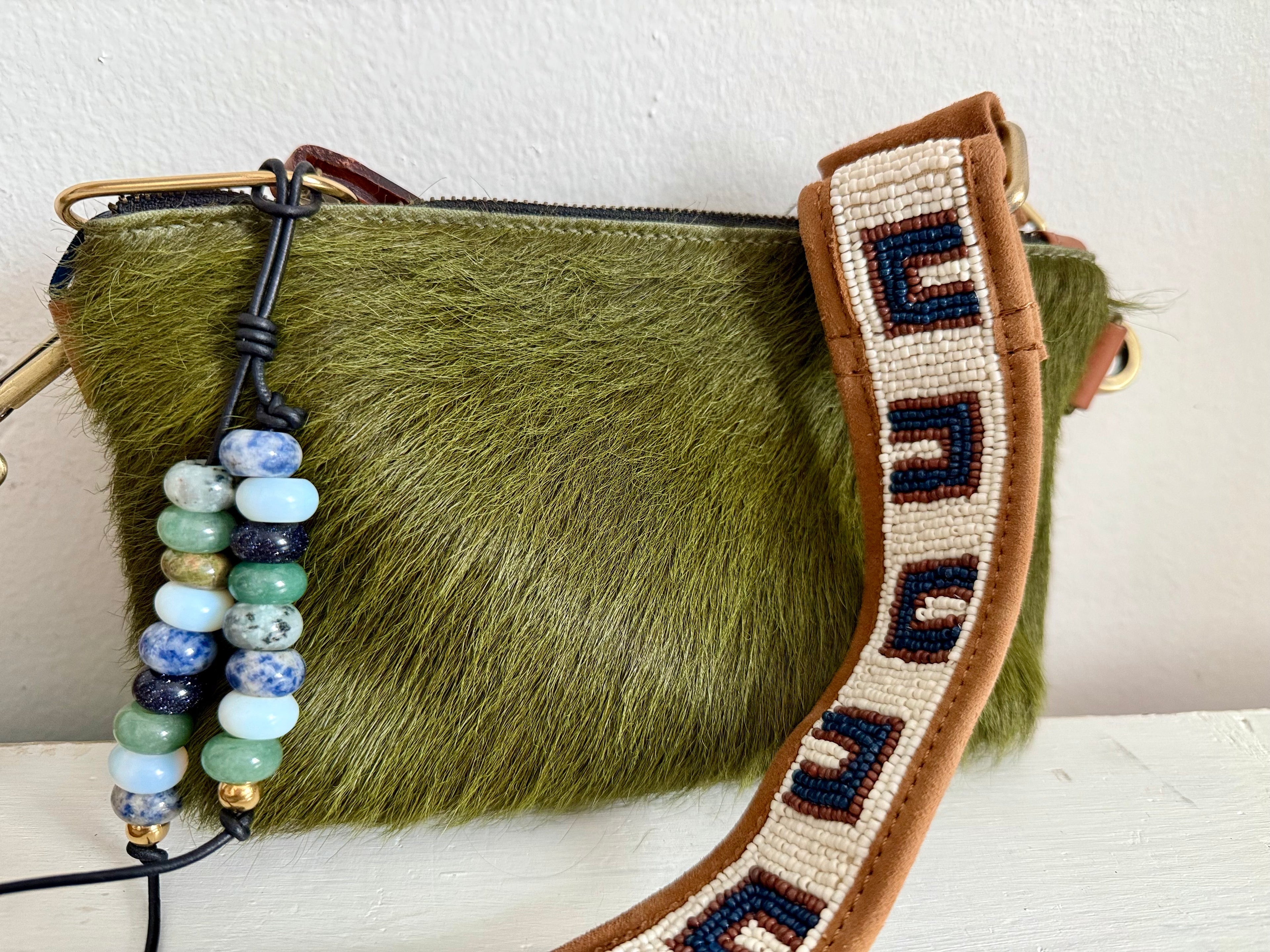 The OCEAN - Colorful Stone Double Strand Bag Charm Key Chain Accessory