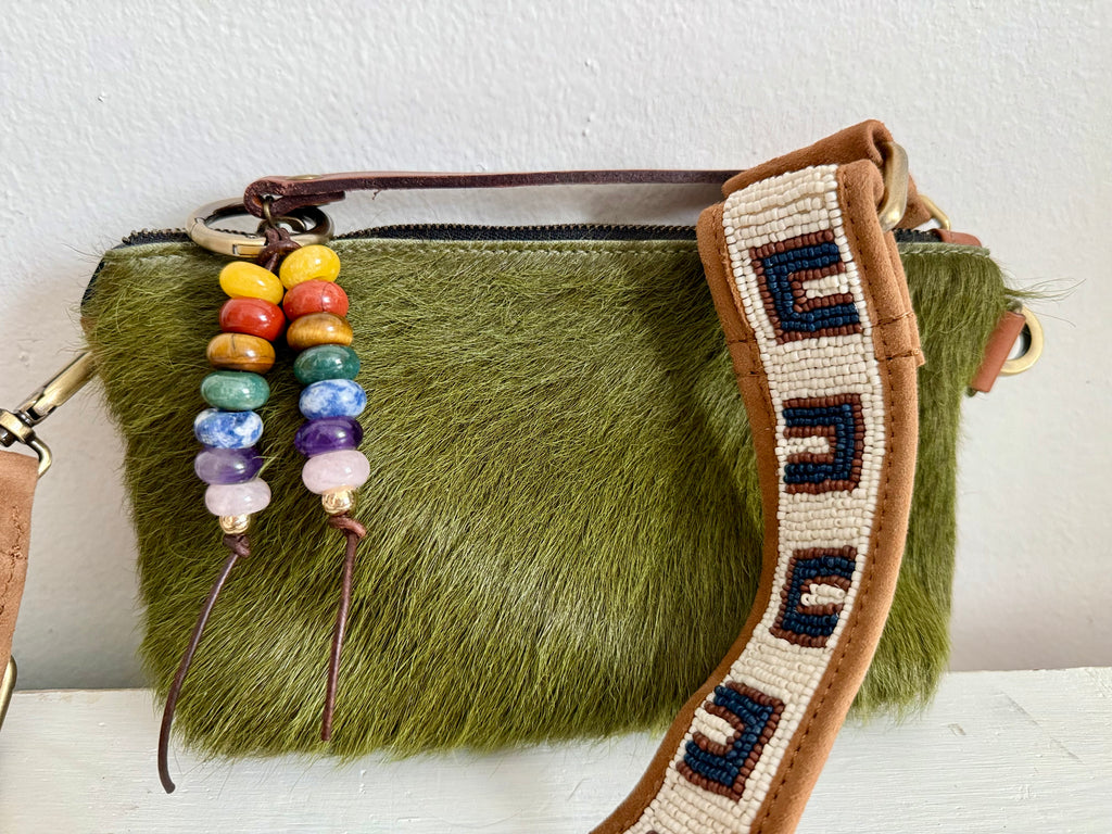CHAKRA Colorful Stone Double Strand Bag Charm Key Chain Boho Accessory