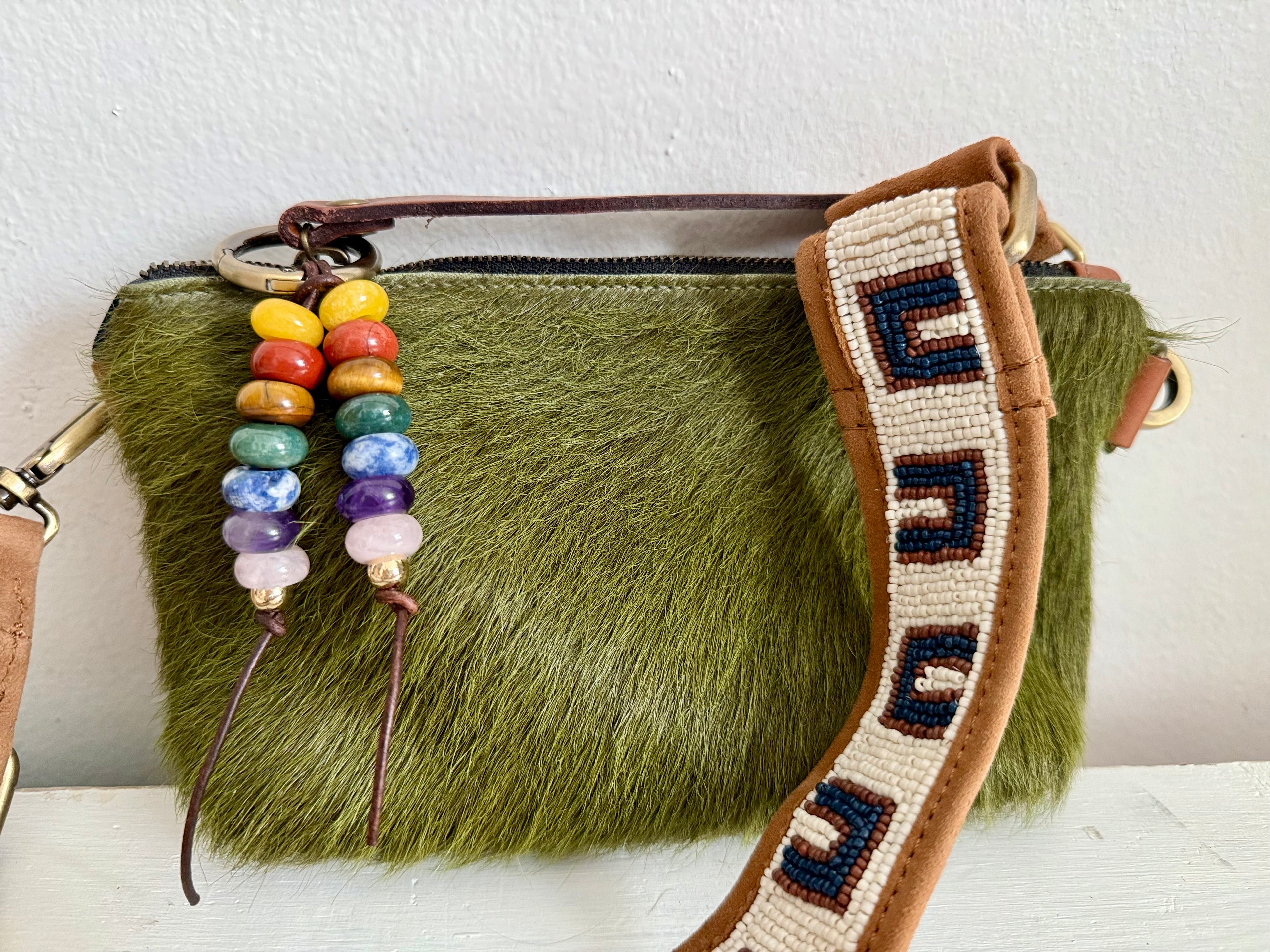 CHAKRA Colorful Stone Double Strand Bag Charm Key Chain Boho Accessory