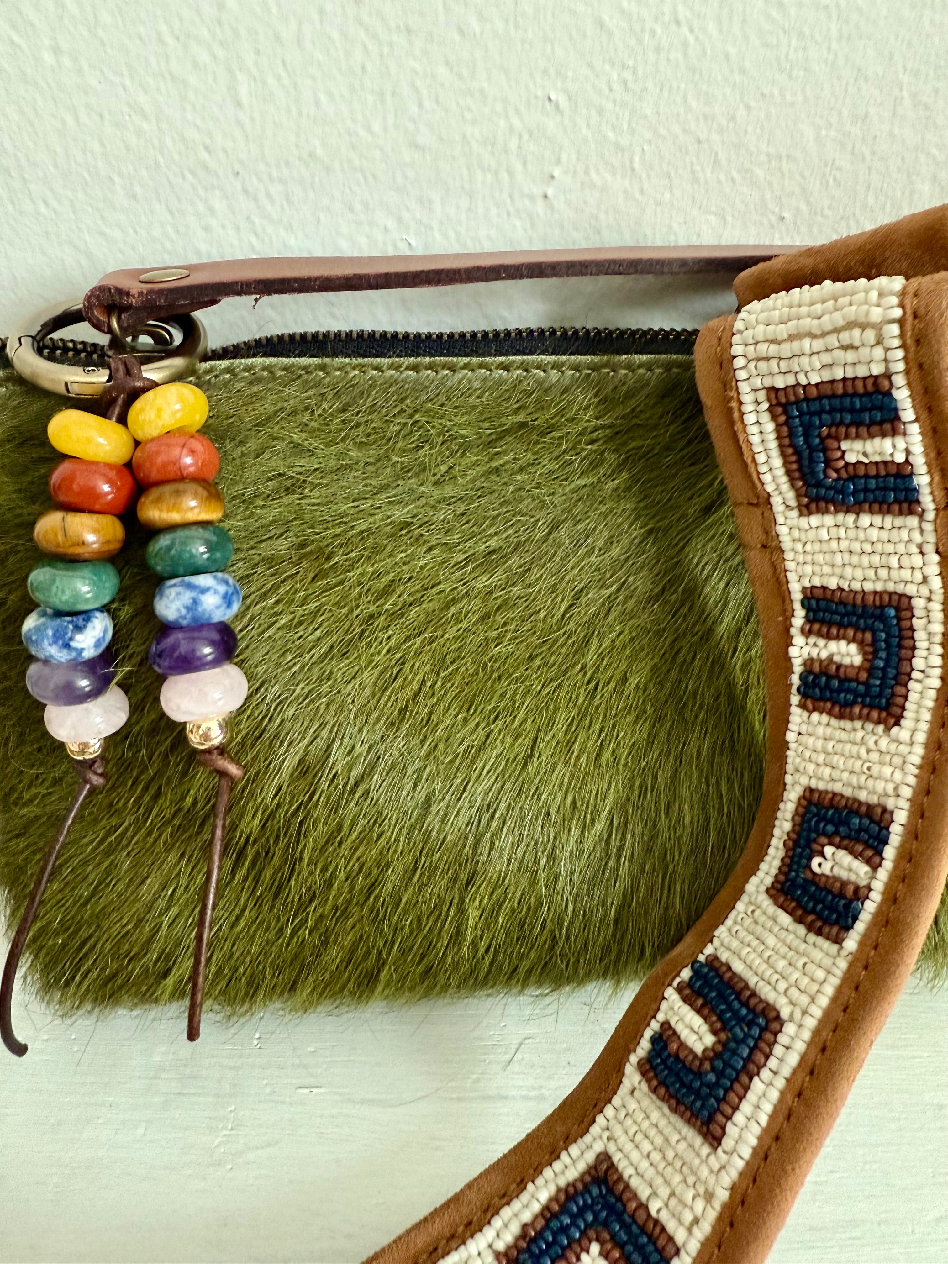 CHAKRA Colorful Stone Double Strand Bag Charm Key Chain Boho Accessory