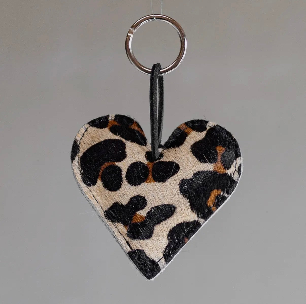 Heart Cowhide Hair Charm Grey HAIR Handmade Leather Bag & Key Accessory