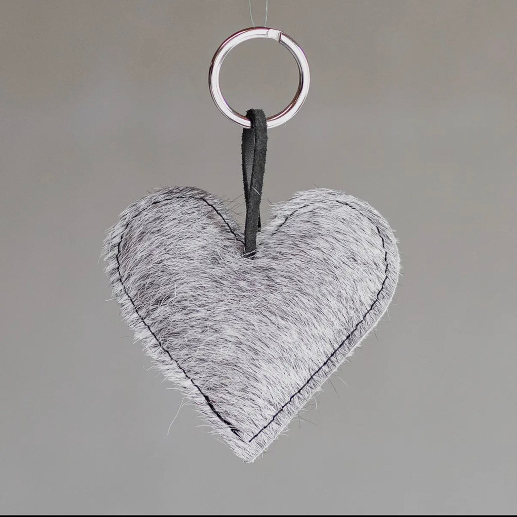 Heart Cowhide Hair Charm Champagne HAIR Handmade Leather Bag & Key Accessory