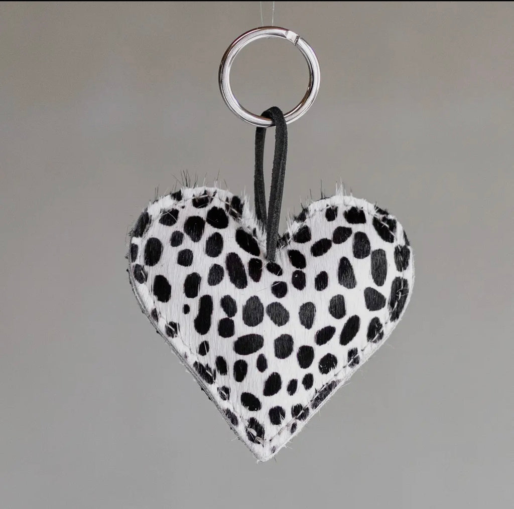 Cowhide hair leather heart Small Dalmatian dot Print key chain bag charm