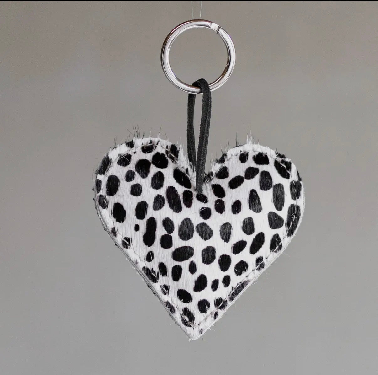 Cowhide hair leather heart Small Dalmatian dot Print key chain bag charm