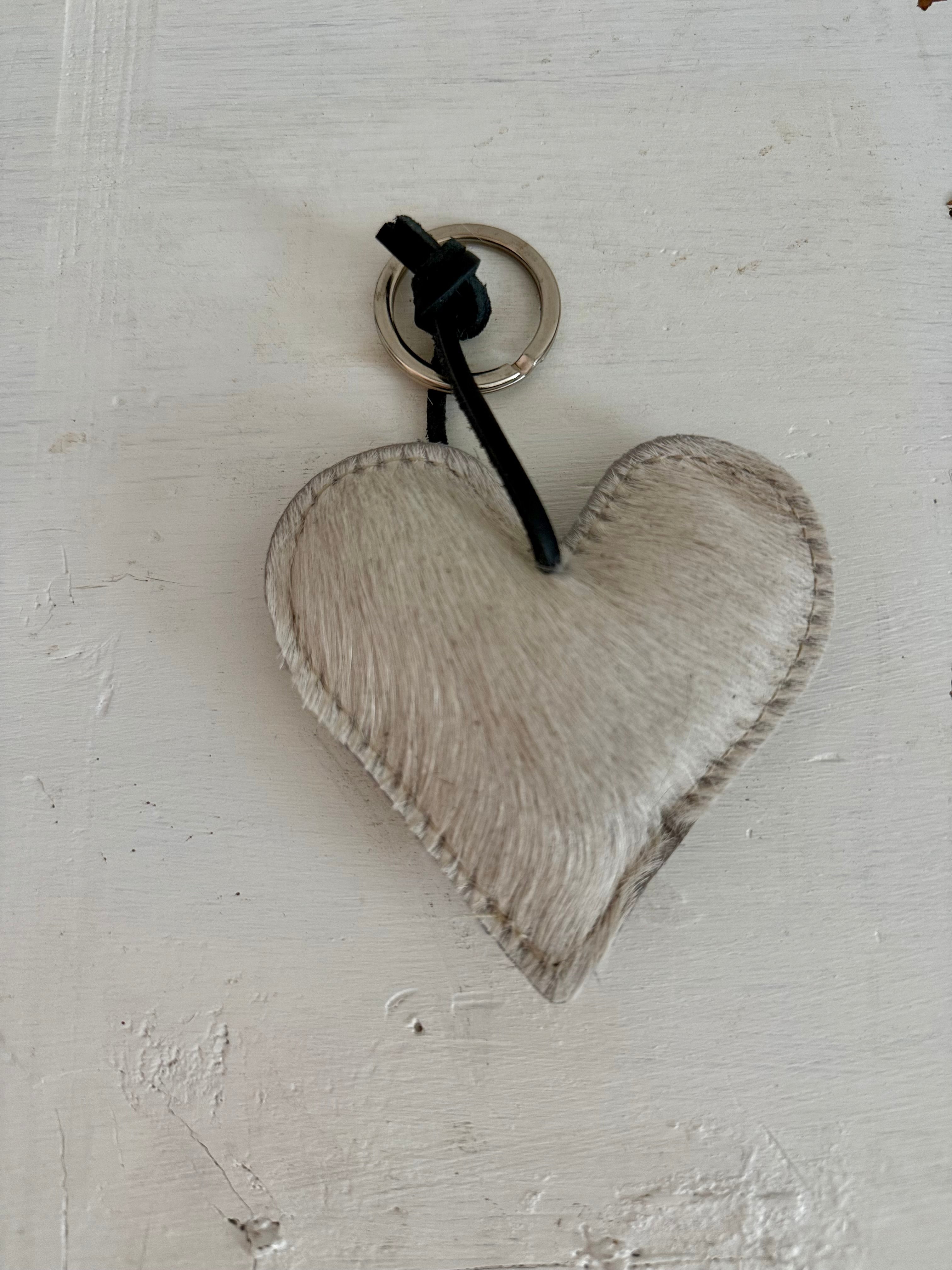 Heart Cowhide Hair Charm Tri Color HAIR Handmade Leather Bag & Key Accessory