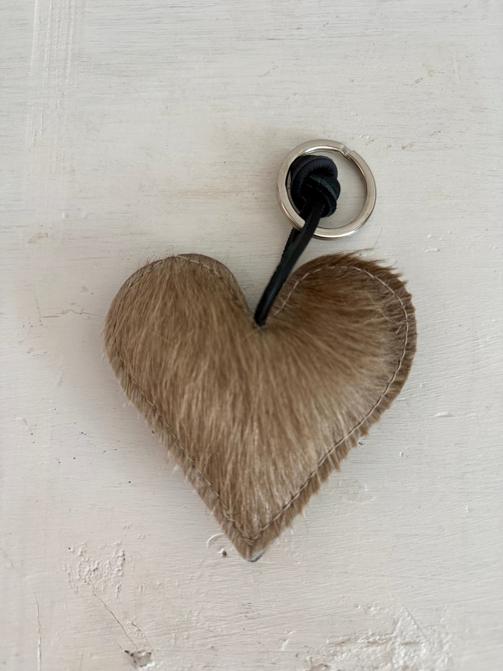 Heart Cowhide Hair Charm Grey HAIR Handmade Leather Bag & Key Accessory