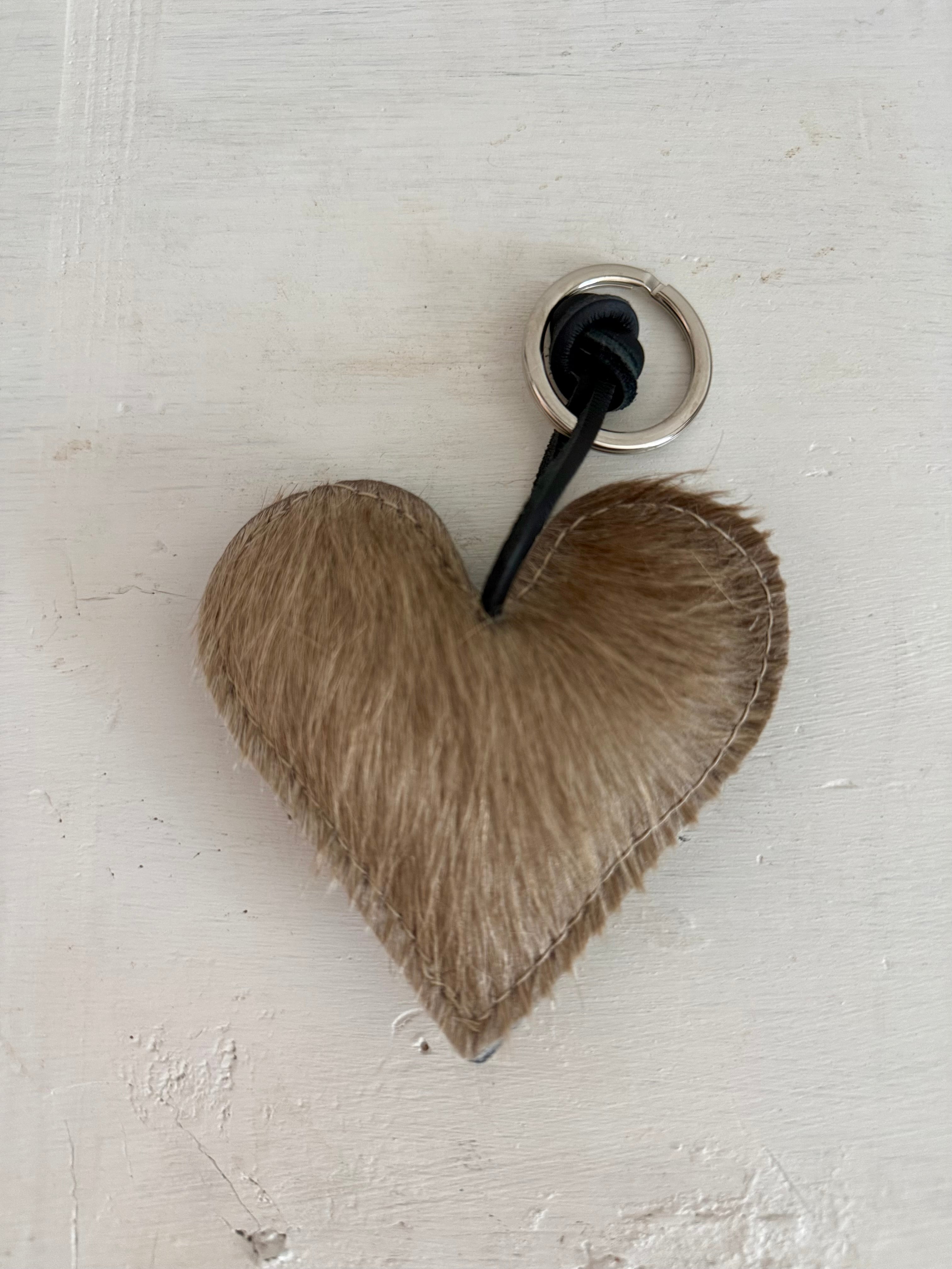 Heart Cowhide Hair Charm Grey HAIR Handmade Leather Bag & Key Accessory