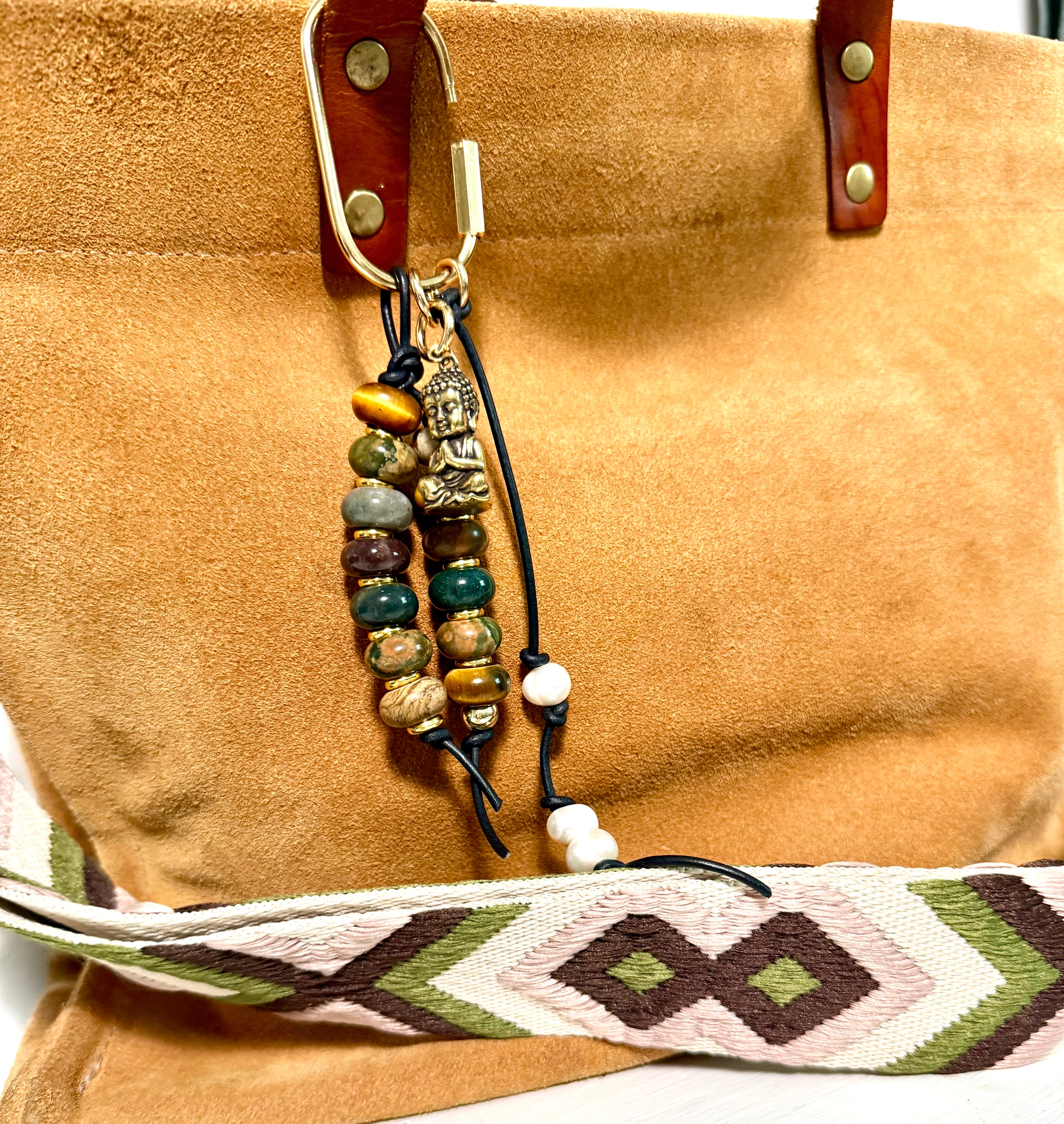 The BUDDHA Bag Charm Keychain - Semiprecious Stone Bag Purse Accessory Handmade