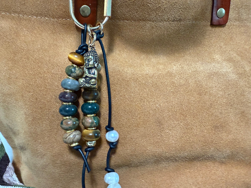 The BUDDHA Bag Charm Keychain - Semiprecious Stone Bag Purse Accessory Handmade