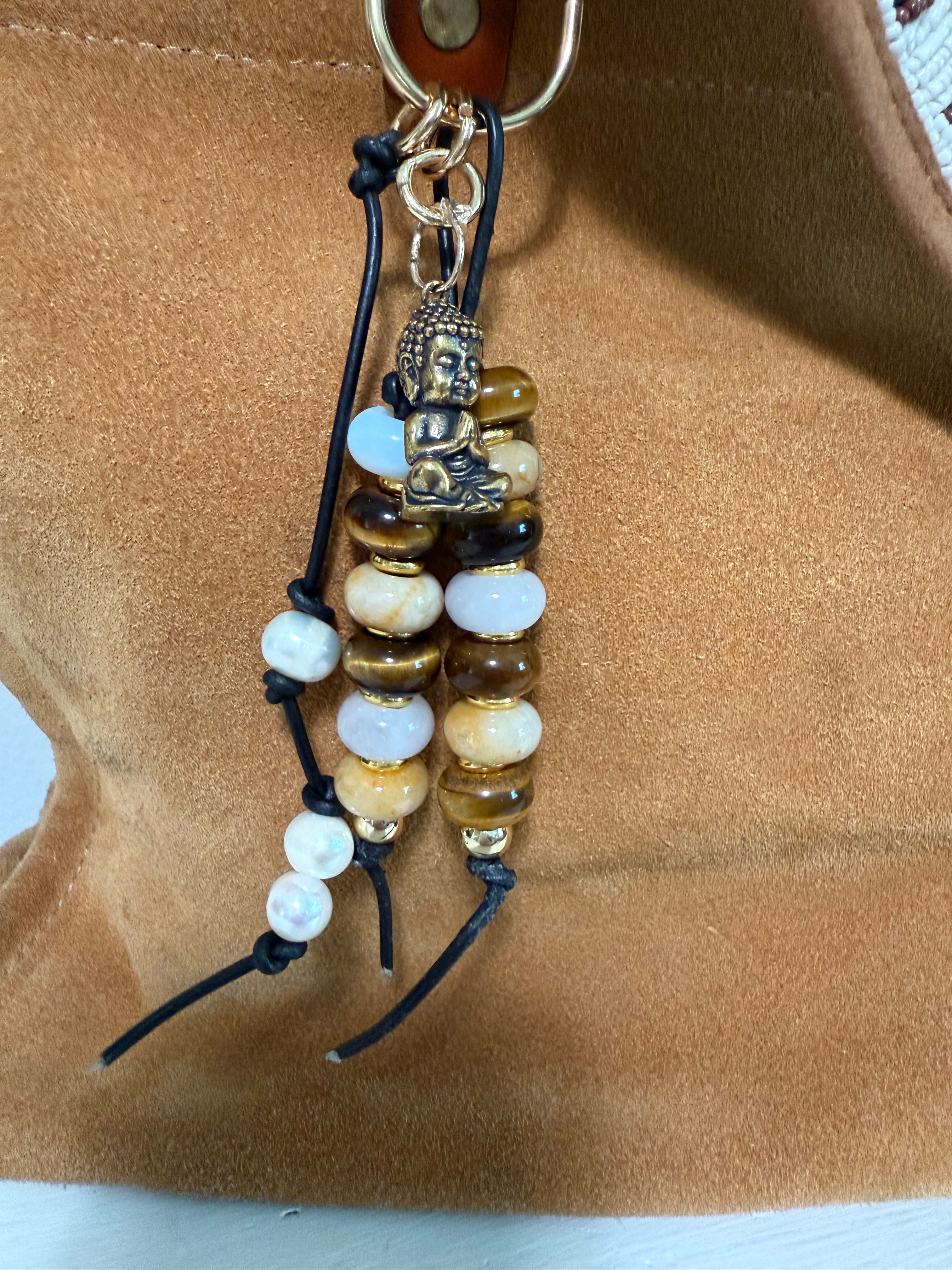 The BUDDHA Bag Charm Keychain - Semiprecious Stone Bag Purse Accessory Handmade