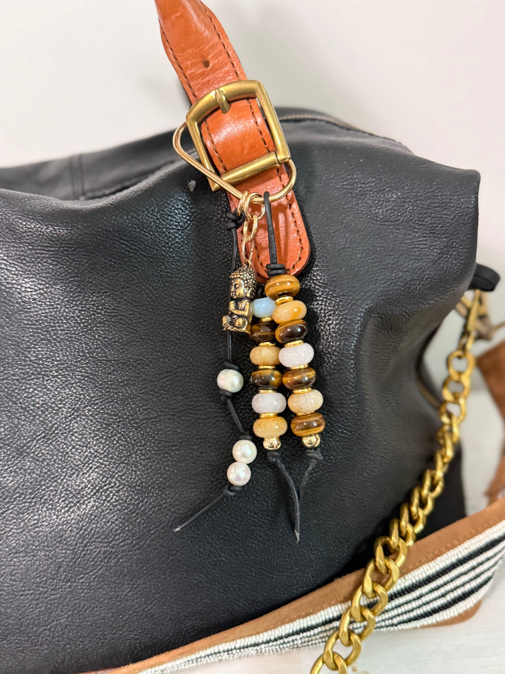 The BUDDHA Bag Charm Keychain - Semiprecious Stone Bag Purse Accessory Handmade