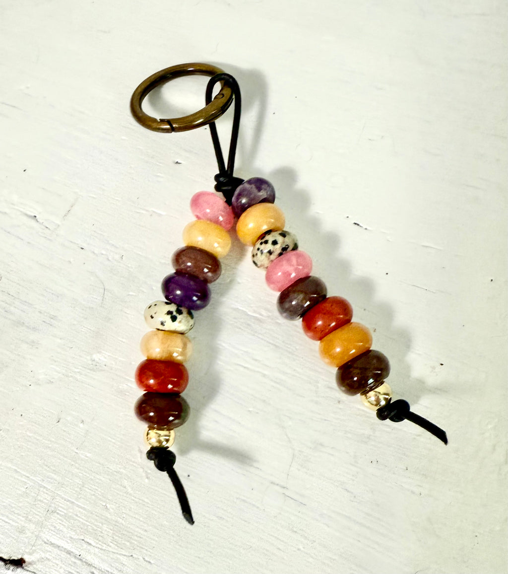 The SURFER Colorful Stone Double Strand Bag Charm Key Chain Boho Accessory