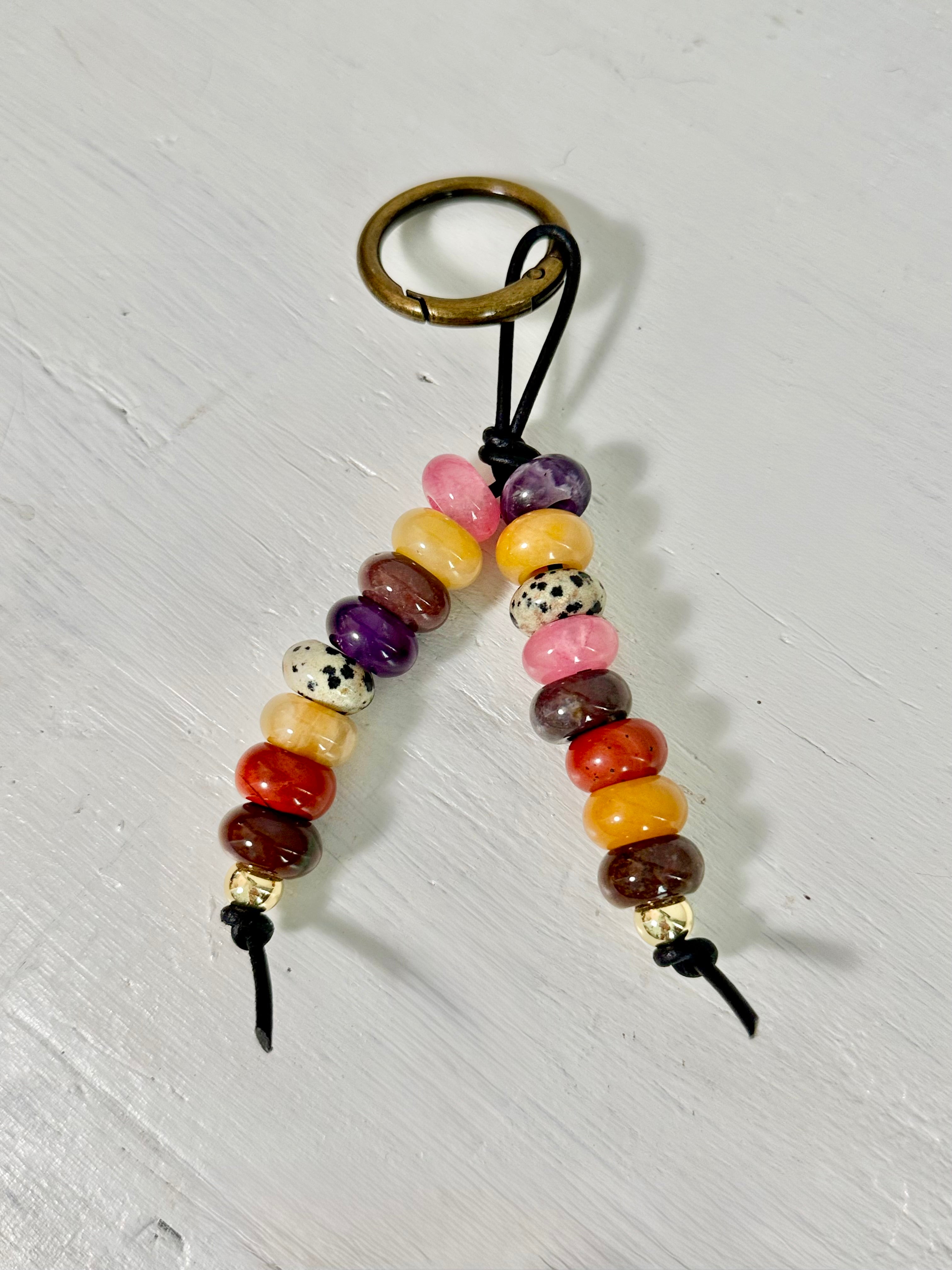 The SURFER Colorful Stone Double Strand Bag Charm Key Chain Boho Accessory