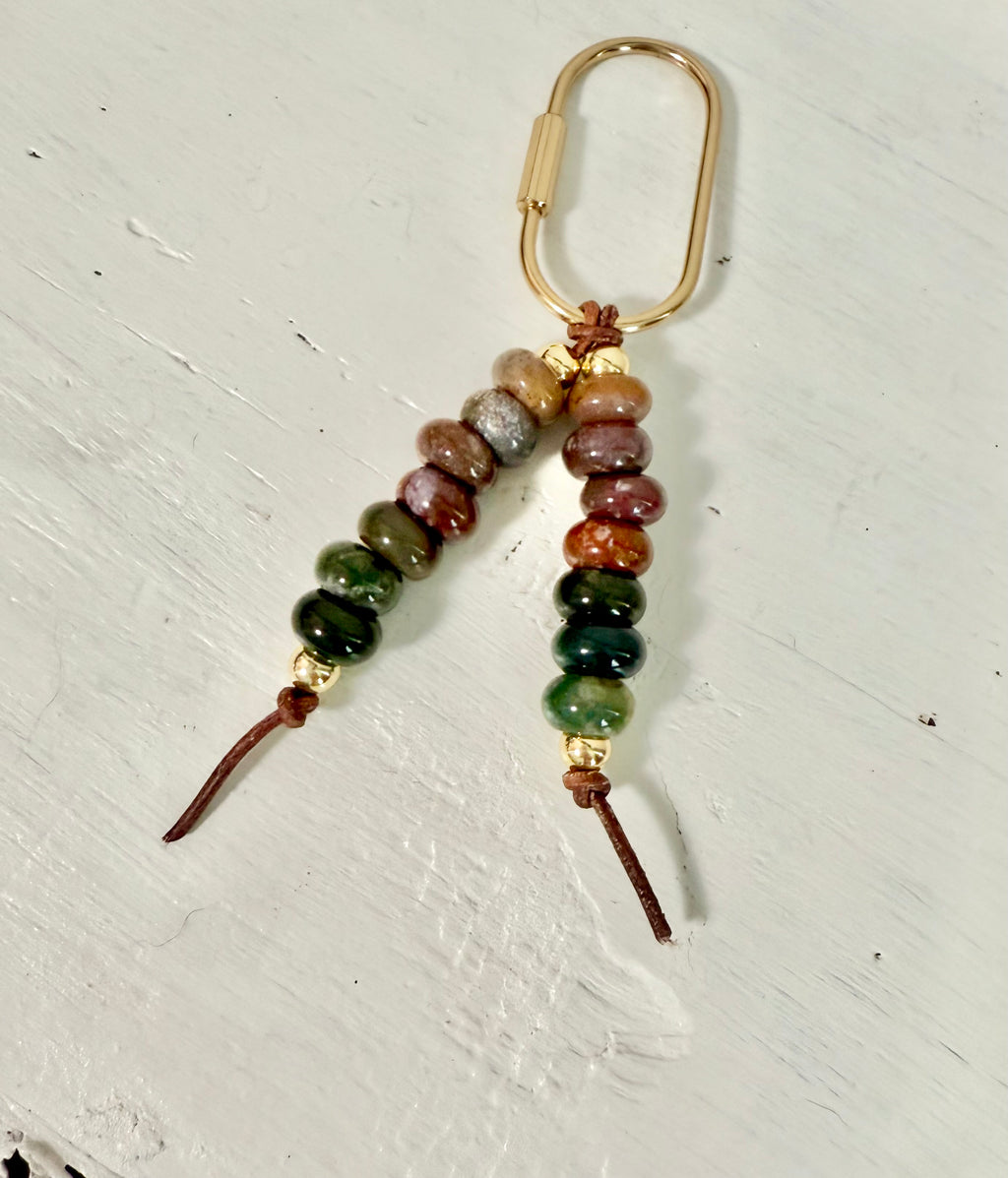 The FOREST Colorful Stone Double Strand Bag Charm Key Chain Boho Accessory