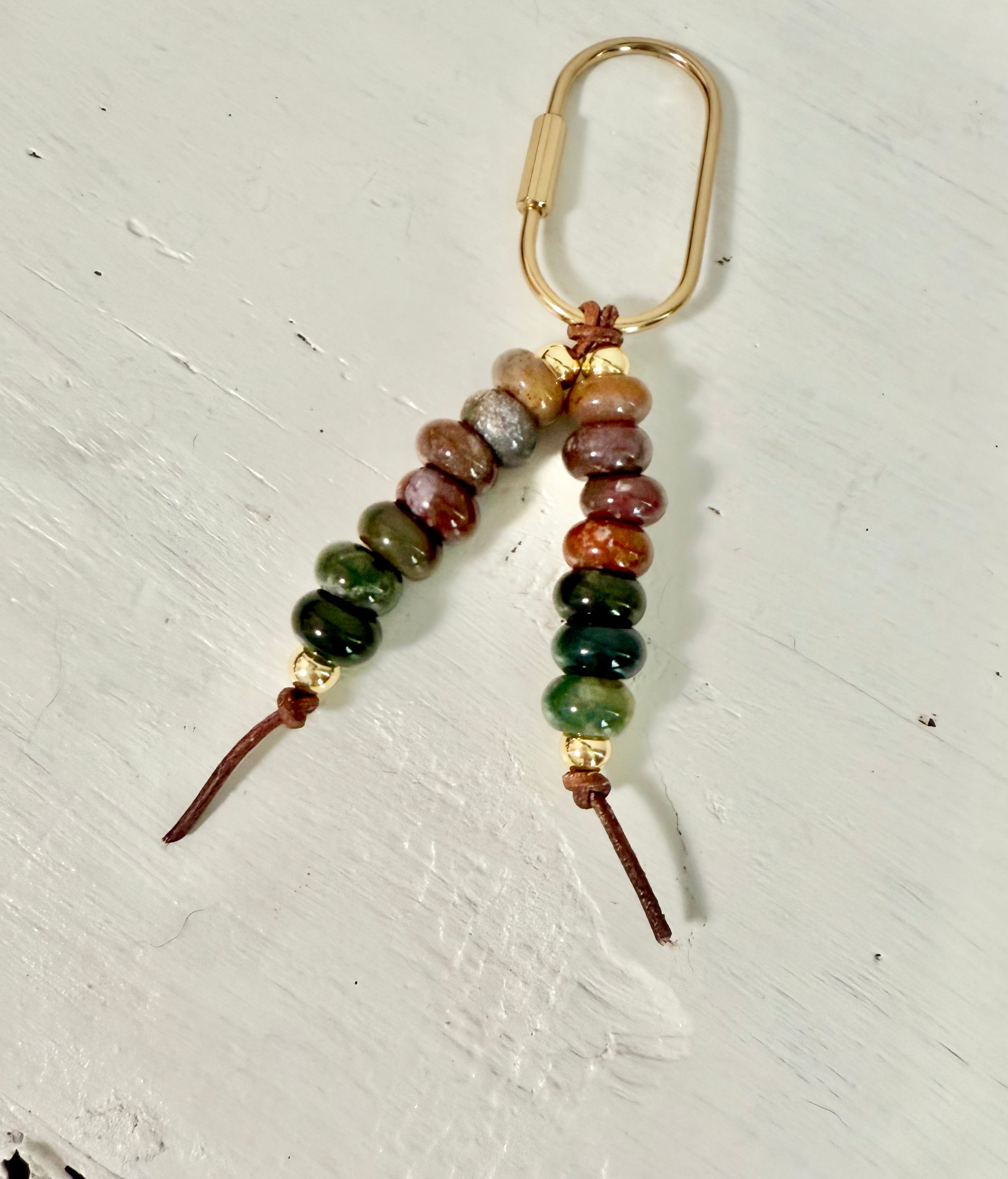 The FOREST Colorful Stone Double Strand Bag Charm Key Chain Boho Accessory