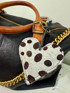 Cowhide Hair Leather Heart LARGE DOT Dalmatian Print key chain bag charm
