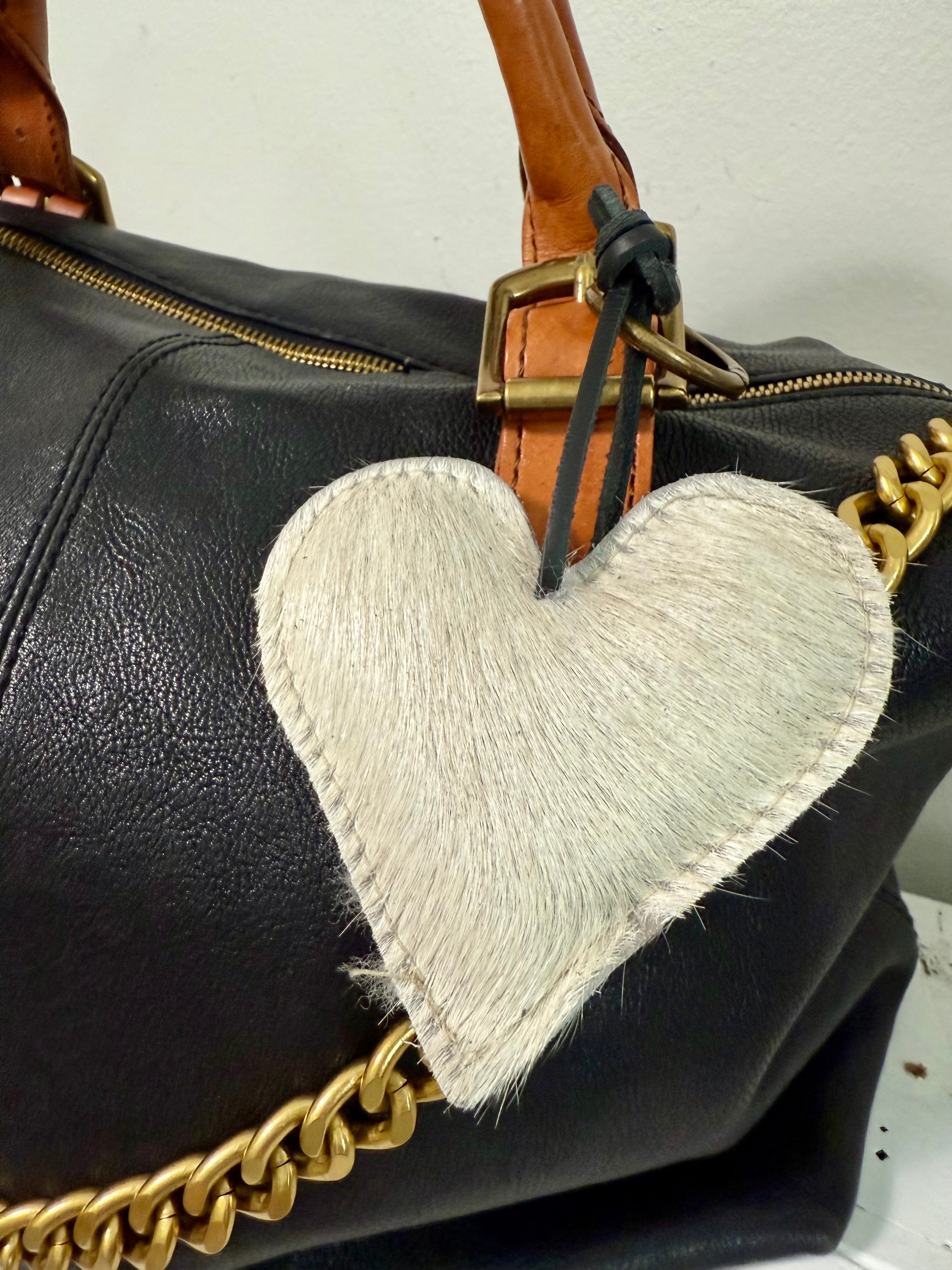 Heart Cowhide Hair Charm CHAMPAGNE Hair Handmade Leather Bag & Key Accessory