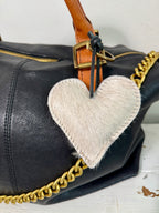 Heart Cowhide Hair Charm CHAMPAGNE Hair Handmade Leather Bag & Key Accessory