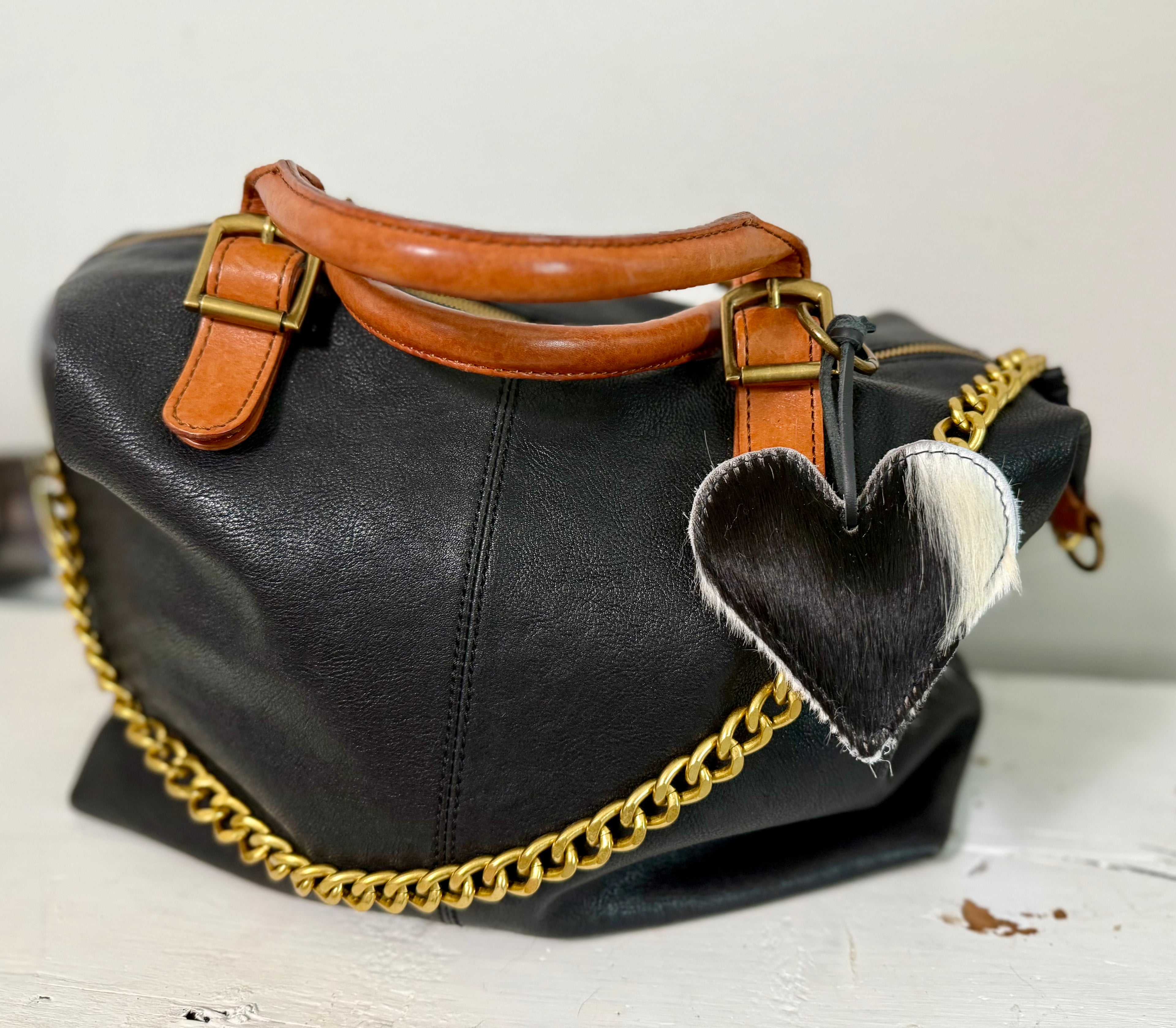 Heart Cowhide Hair Charm TWO COLOR HairHandmade Leather Bag & Key Accessory