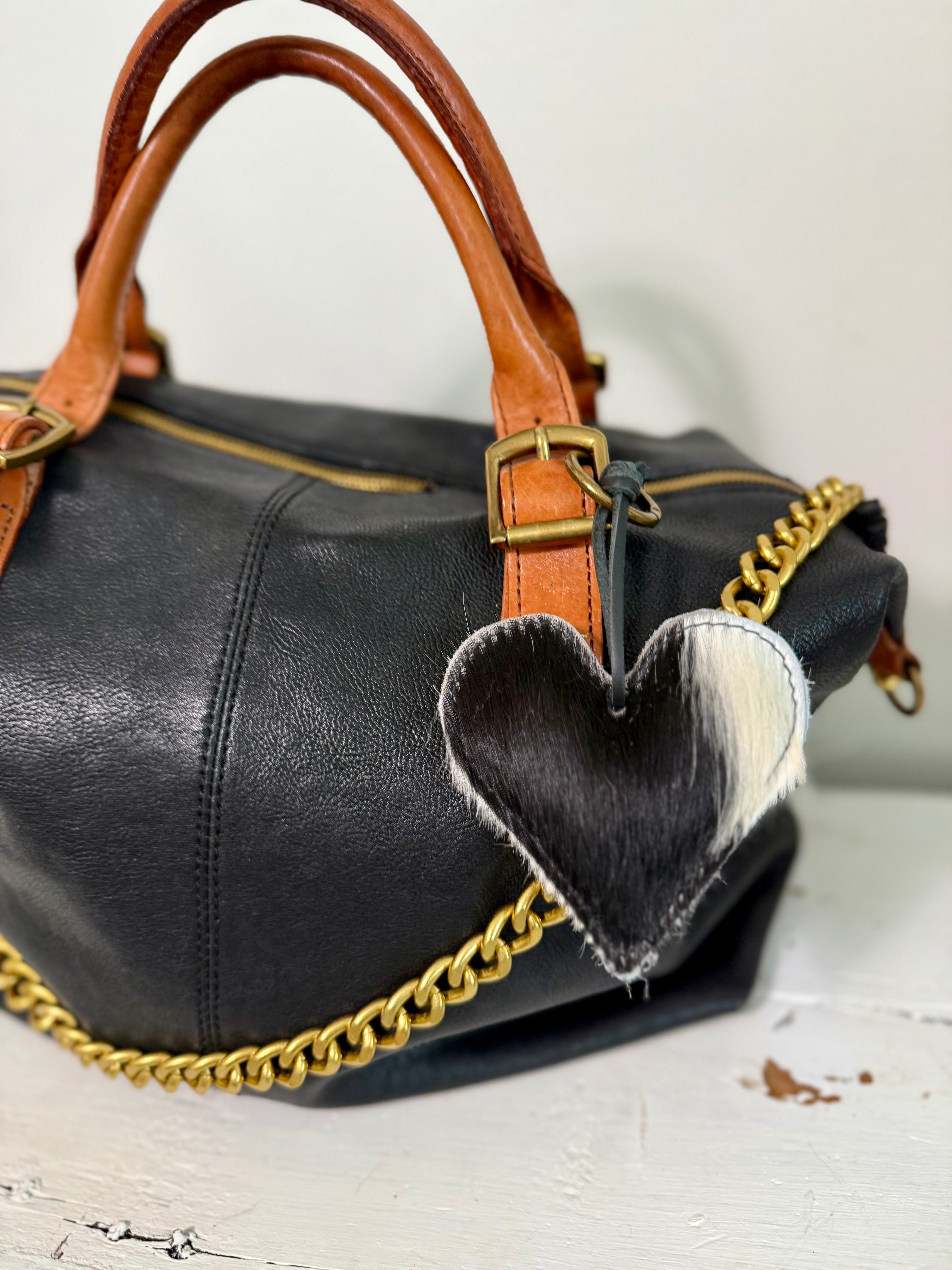 Heart Cowhide Hair Charm TWO COLOR HairHandmade Leather Bag & Key Accessory