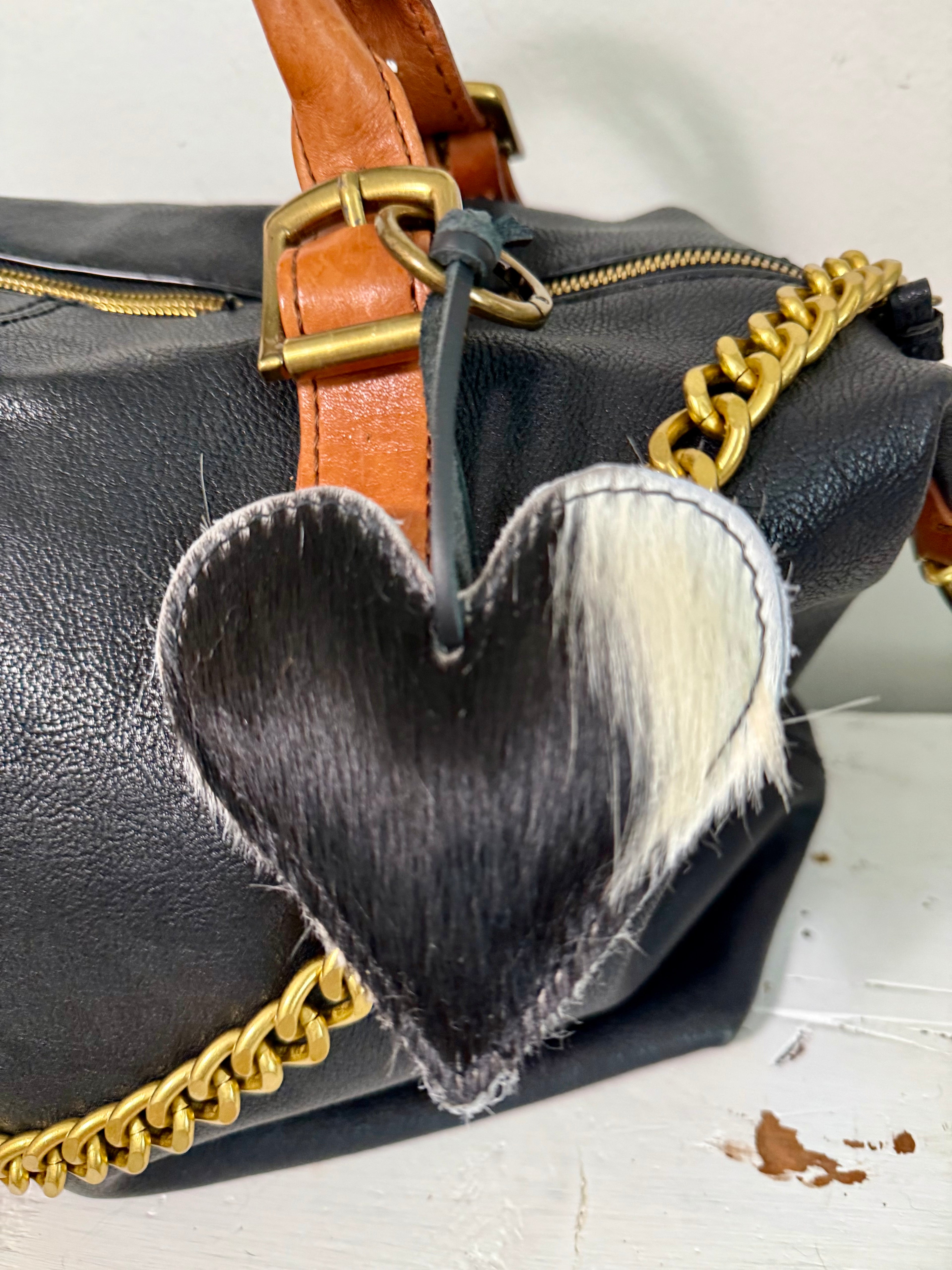 Heart Cowhide Hair Charm TWO COLOR HairHandmade Leather Bag & Key Accessory