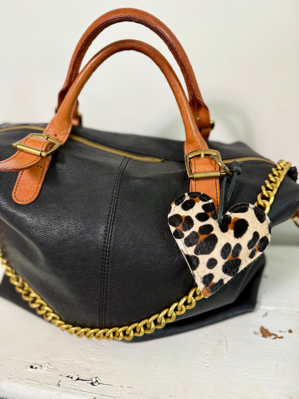 Cowhide Hair CHEETAH Print key chain bag charm Handmade