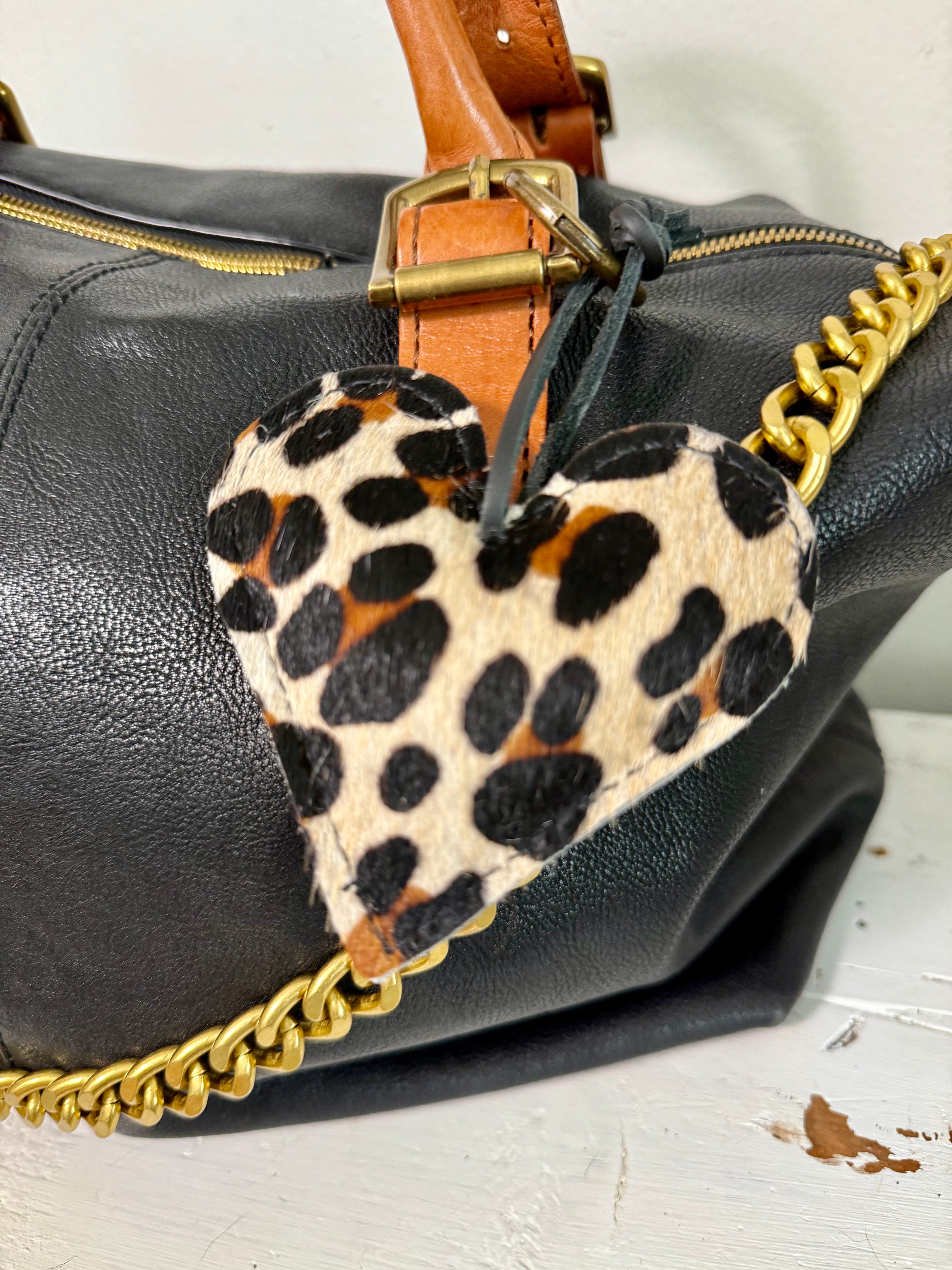 Cowhide Hair CHEETAH Print key chain bag charm Handmade