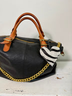 Cowhide Leather Heart  ZEBRA Print Bag Charm Key Chain Animal Prints -