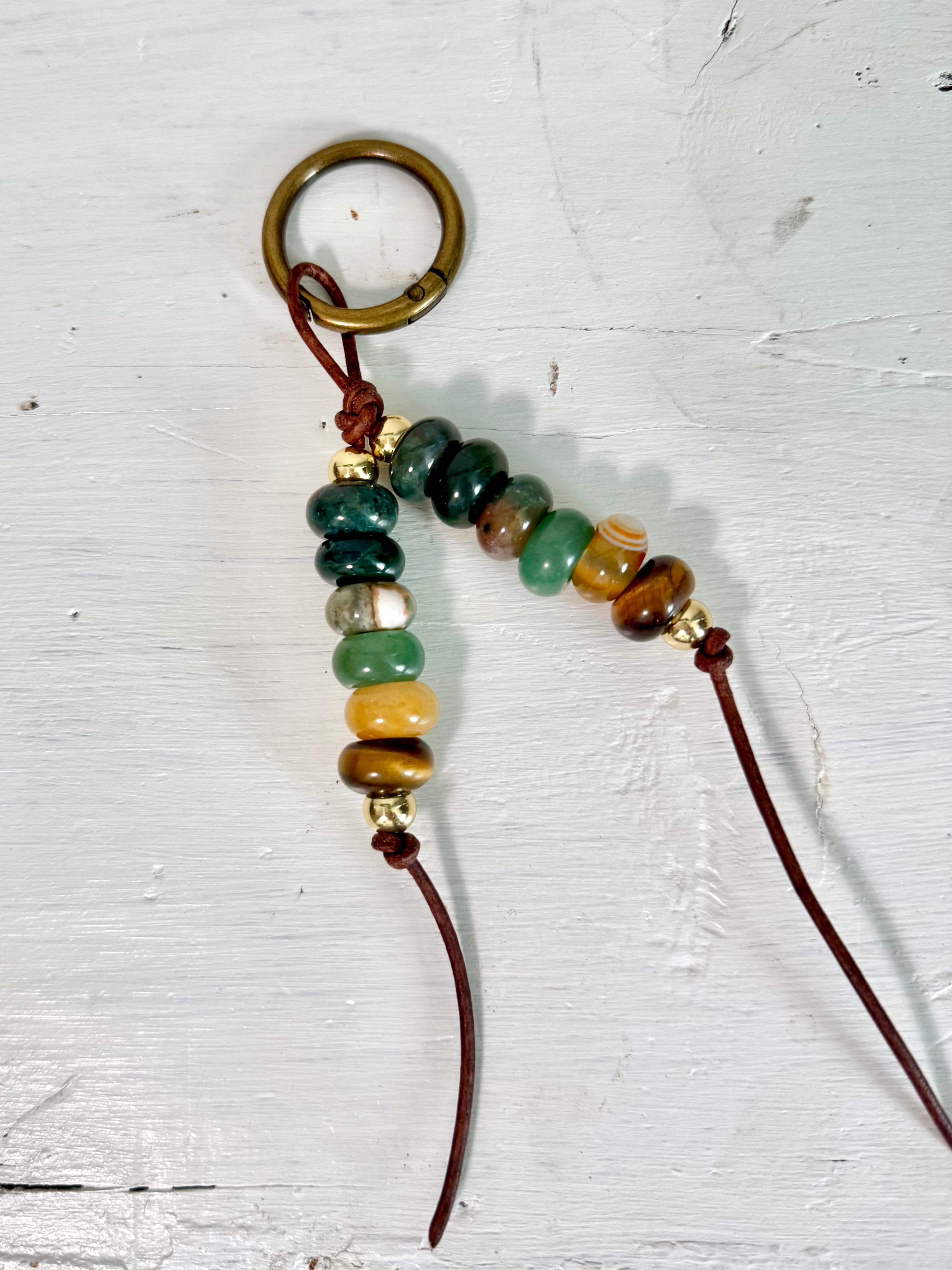 The GEM Colorful Stone Double Strand Bag Charm Key Chain Boho Accessory