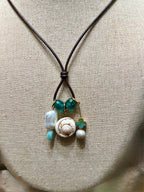 The Hidden Cove Necklace - Amazonite, freshwater pear shell 26 inches Adjustable