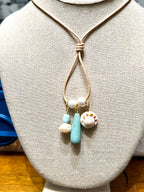 The Seafoam Keepsake  Necklace - Amazonite freshwater pearl Shiva Shell 30 inches adjustable