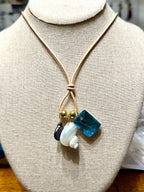 The Tidepool Treasure Necklace - Blue Apatite Mother of Pearl Shell 30 inches