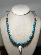 The Sapphire Sea Blue Apatite with freshwater pearl accents White Auger Shell 20 inches
