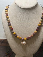 The Golden Tide 10mm Mookaite beaded necklace Shiva Shell 20 inches