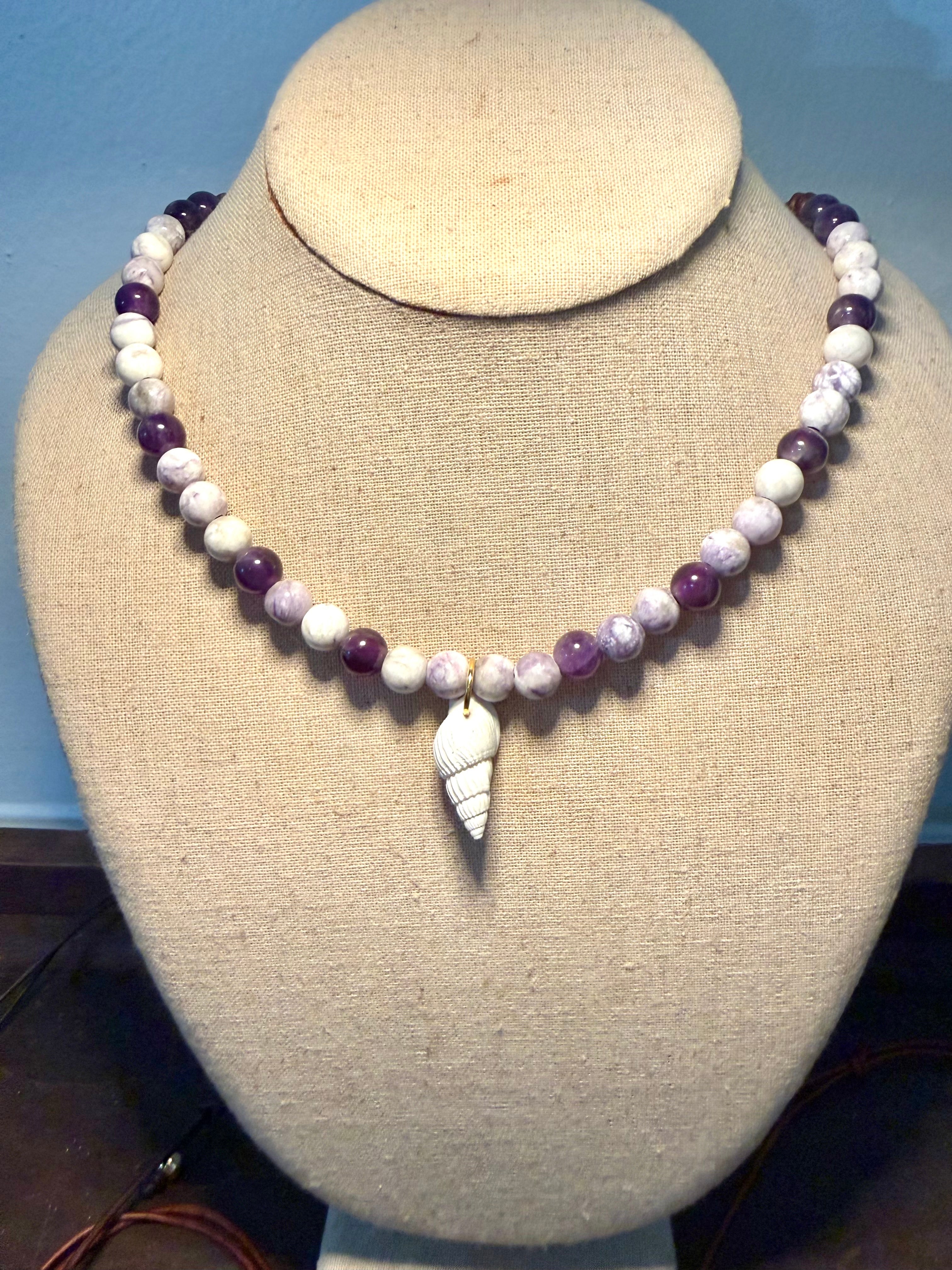 The Lavender Tide Necklace 8mm Amethyst Crazy Lace agate 20 inches Adjustbale