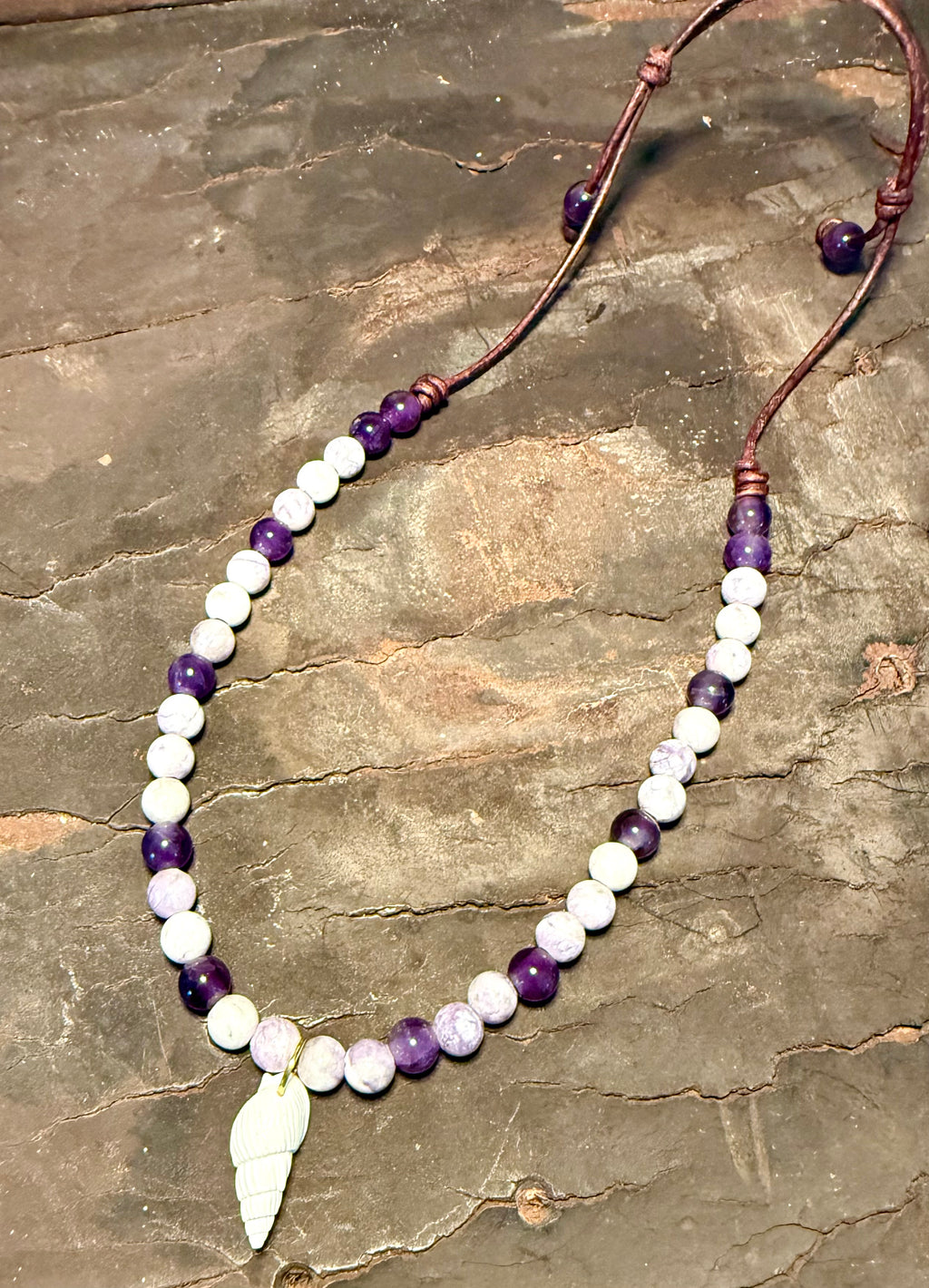 The Lavender Tide Necklace 8mm Amethyst Crazy Lace agate 20 inches Adjustbale