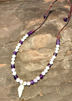 The Lavender Tide Necklace 8mm Amethyst Crazy Lace agate 20 inches Adjustbale