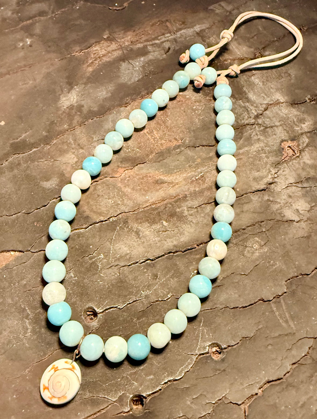 The Gulf Dream - 10mm Amazonite beads & Shiva Shell 20 inches adjustable