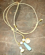 The Seafoam Keepsake  Necklace - Amazonite freshwater pearl Shiva Shell 30 inches adjustable