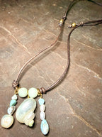 The Moonlit Tide necklace - Larimar, freshwater pear shell 26inches Adjustable