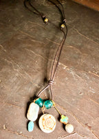 The Hidden Cove Necklace - Amazonite, freshwater pear shell 26 inches Adjustable