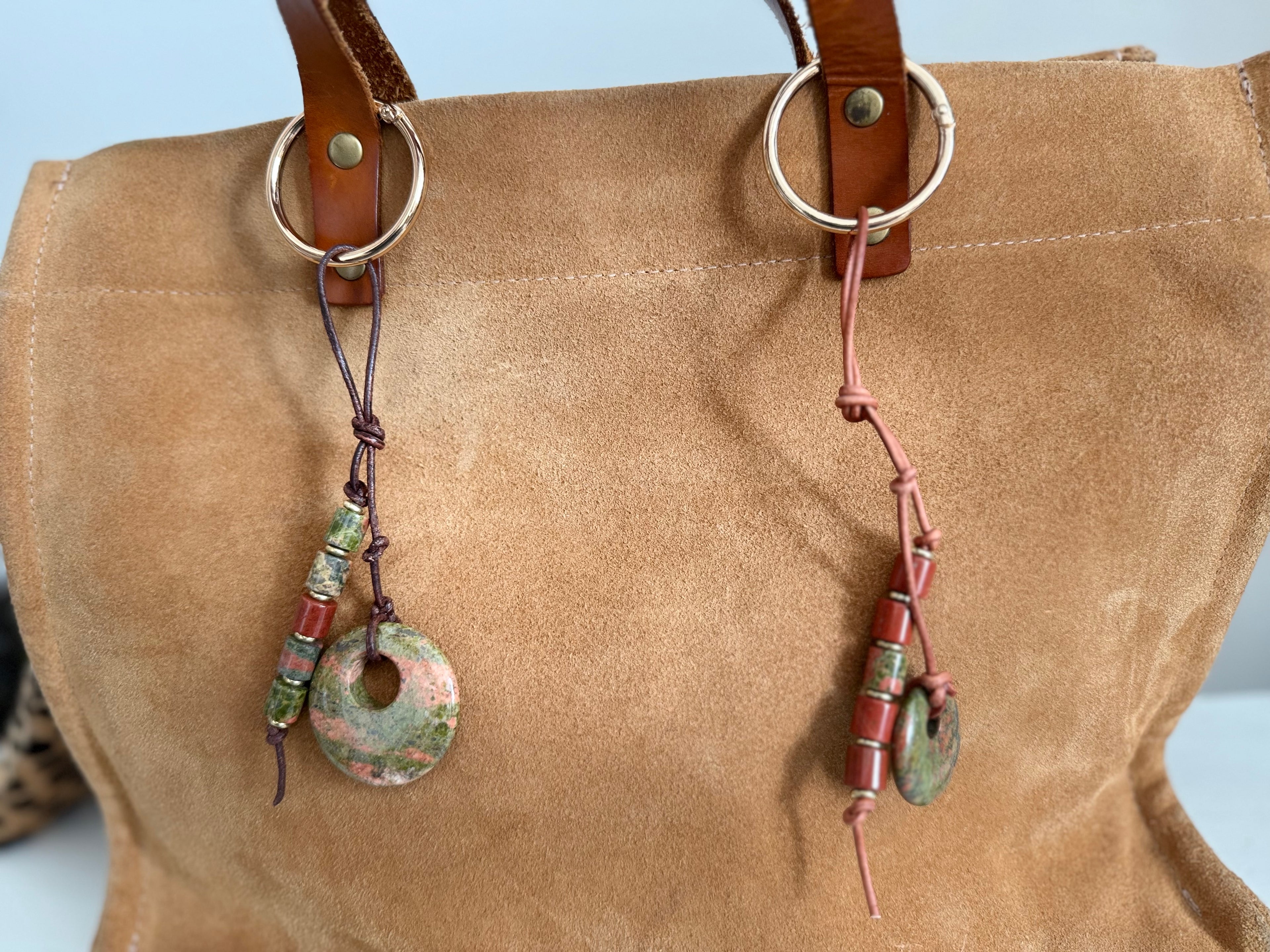The BESTIE - SET of TWO Colorful Stone Double Strand Bag Charm Key Chain Accessory