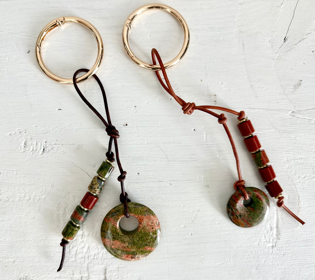 The BESTIE - SET of TWO Colorful Stone Double Strand Bag Charm Key Chain Accessory