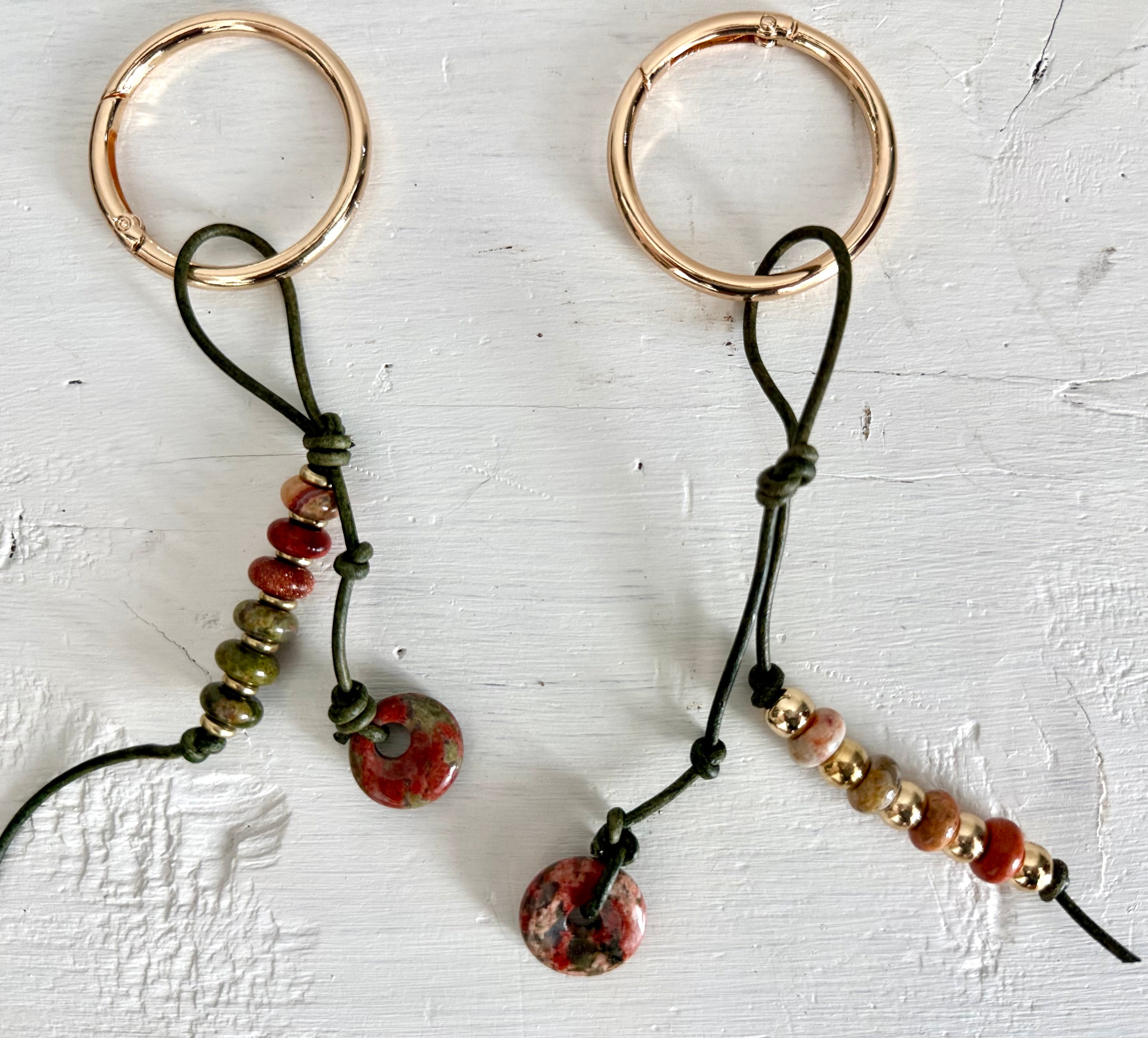 The BESTIE - SET of TWO Colorful Stone Double Strand Bag Charm Key Chain Accessory