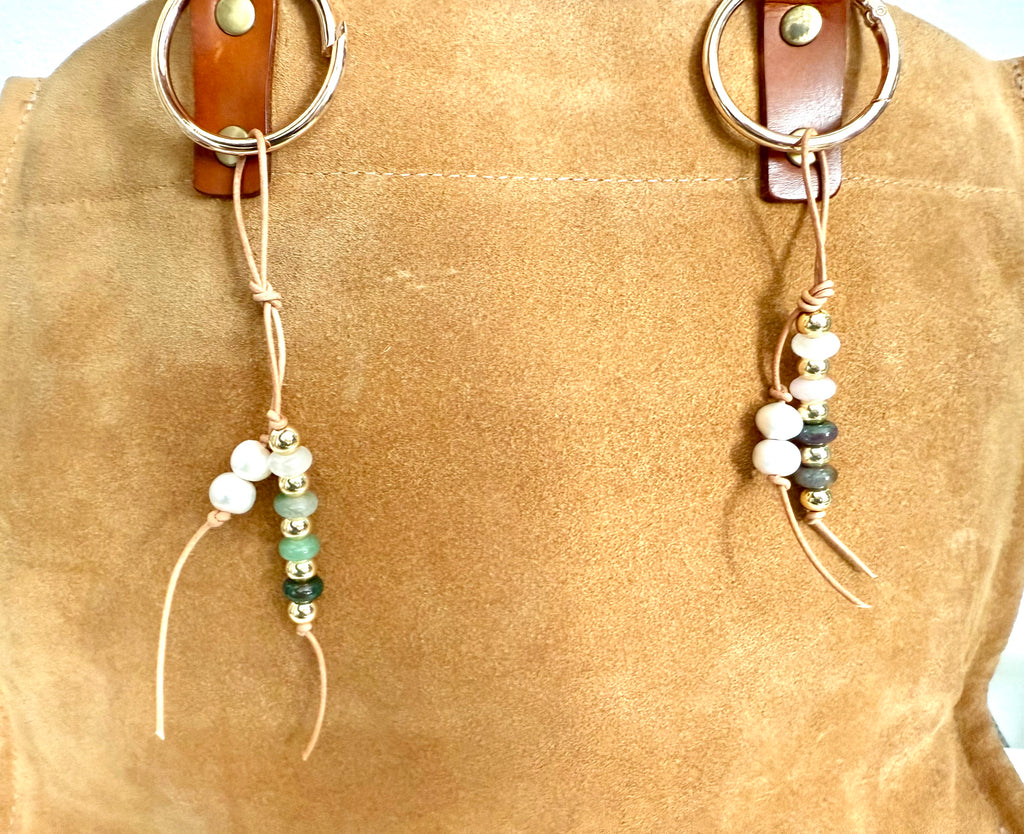 The BESTIE - SET of TWO Colorful Stone Double Strand Bag Charm Key Chain Accessory